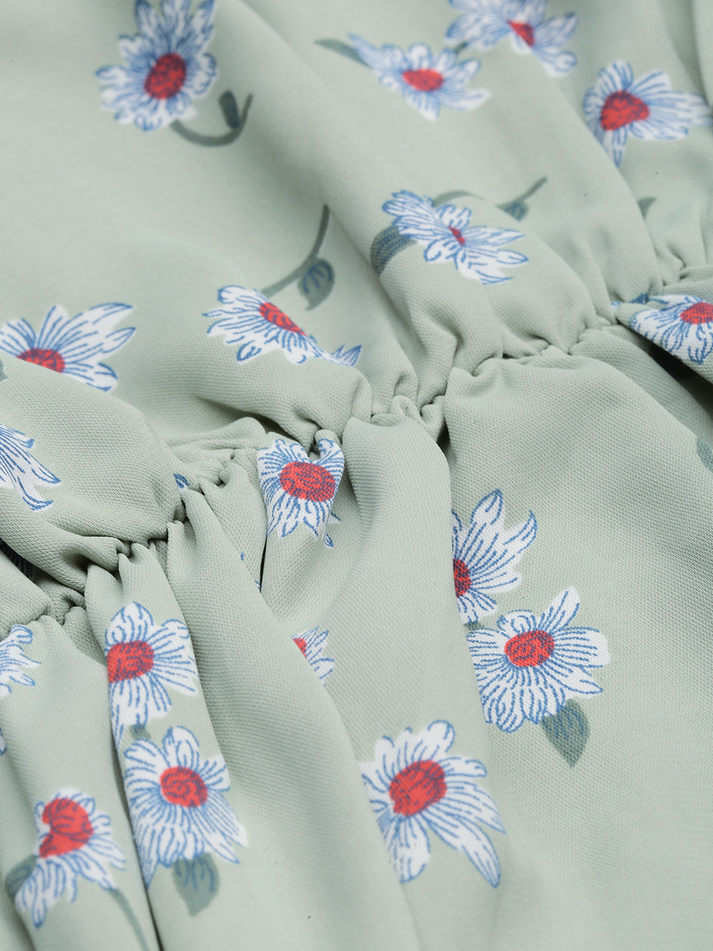 Women's Green Floral Tie-Up Neck A-Line Dress