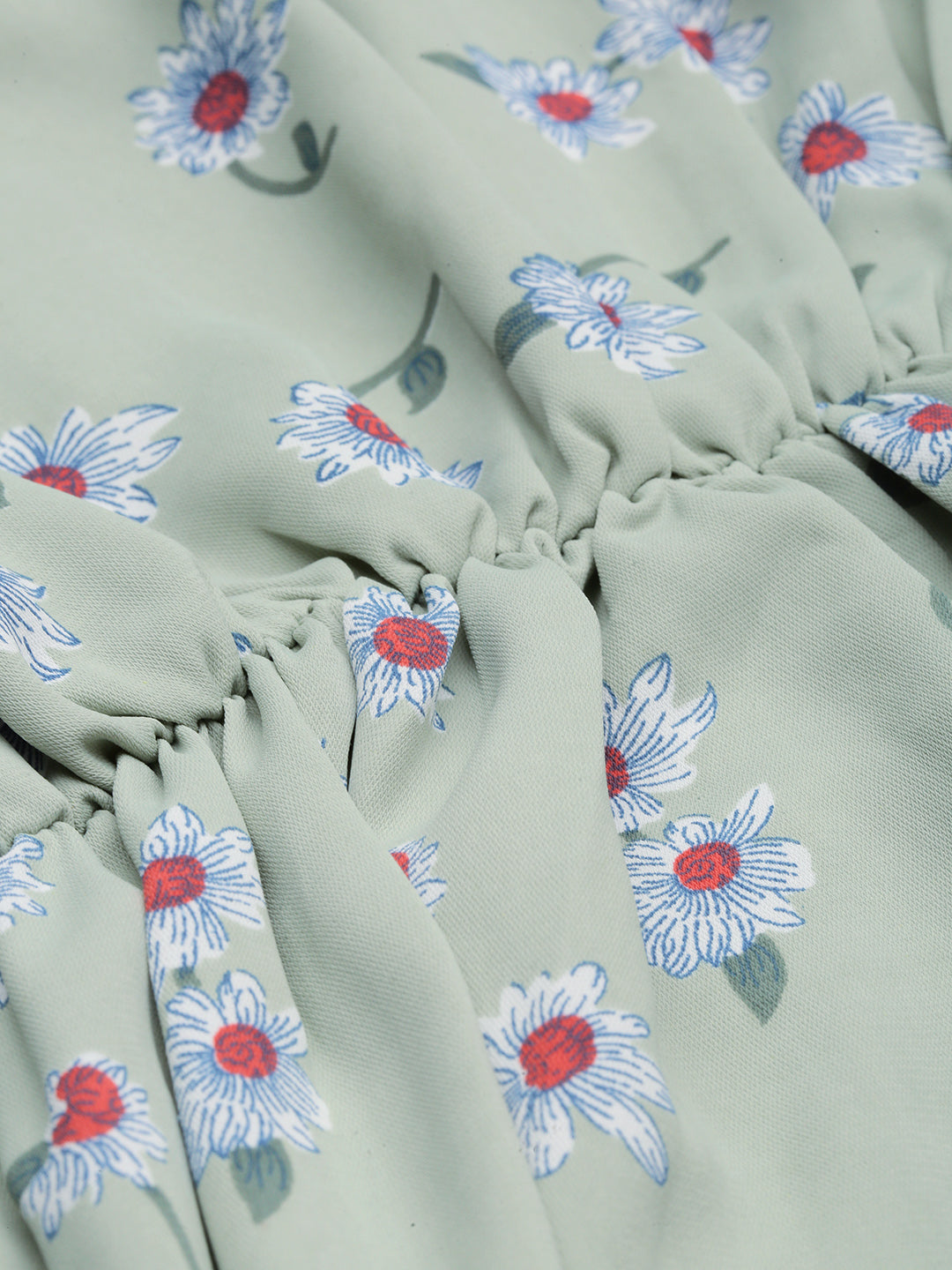 Women's Green Floral Tie-Up Neck A-Line Dress