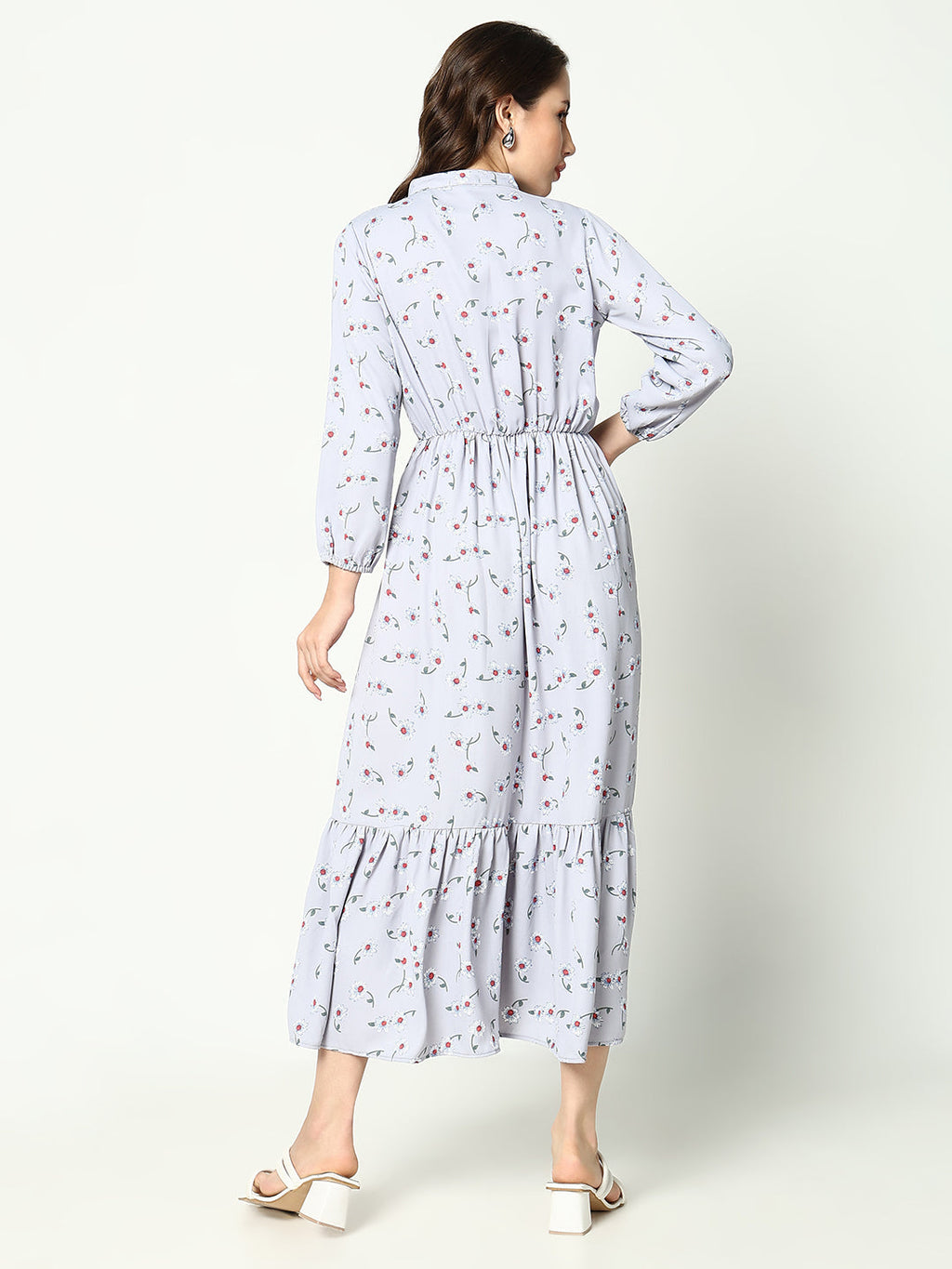 Women's Grey Ethnic Motifs A-Line Midi Dress