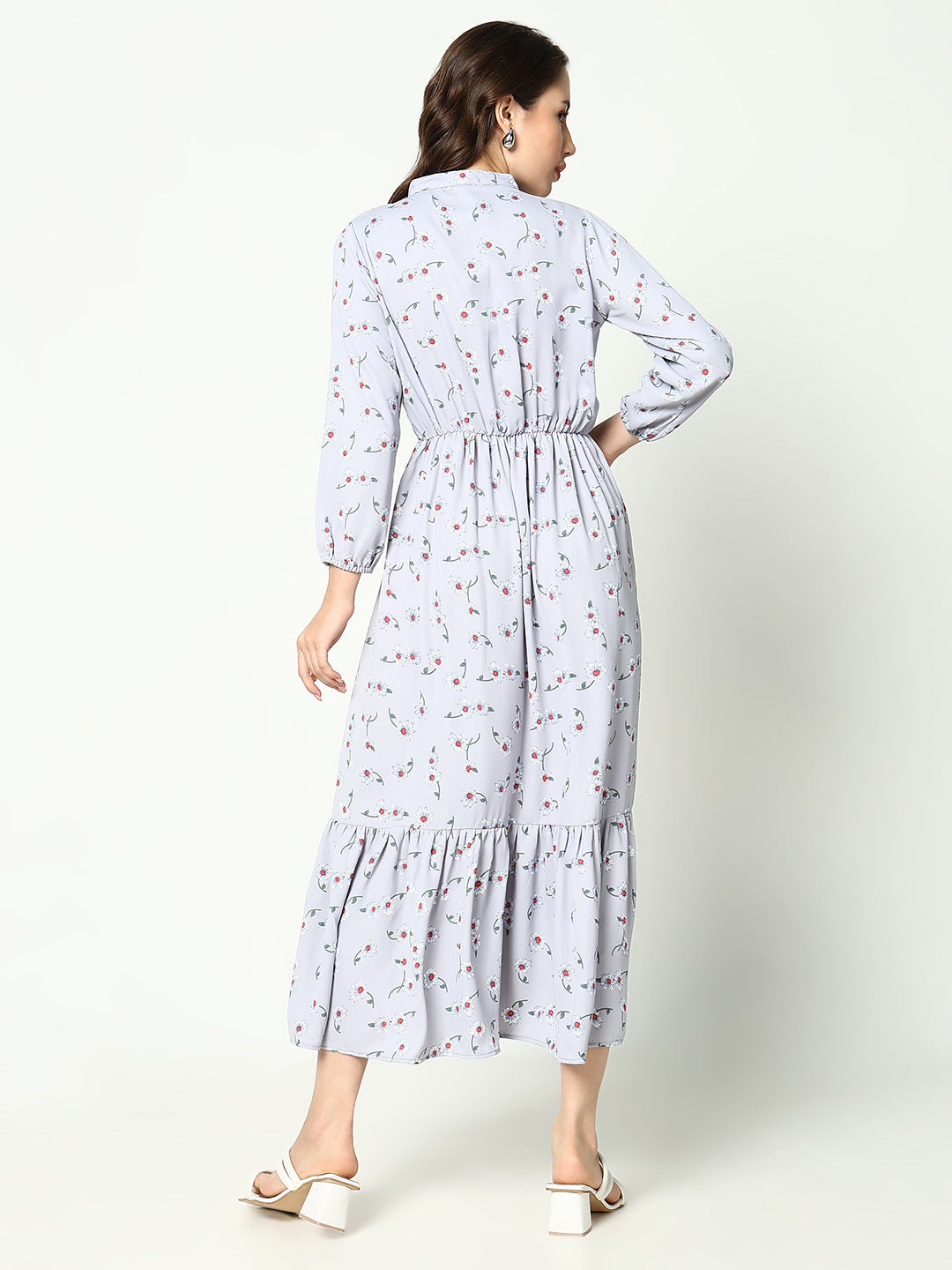Women's Grey Ethnic Motifs A-Line Midi Dress