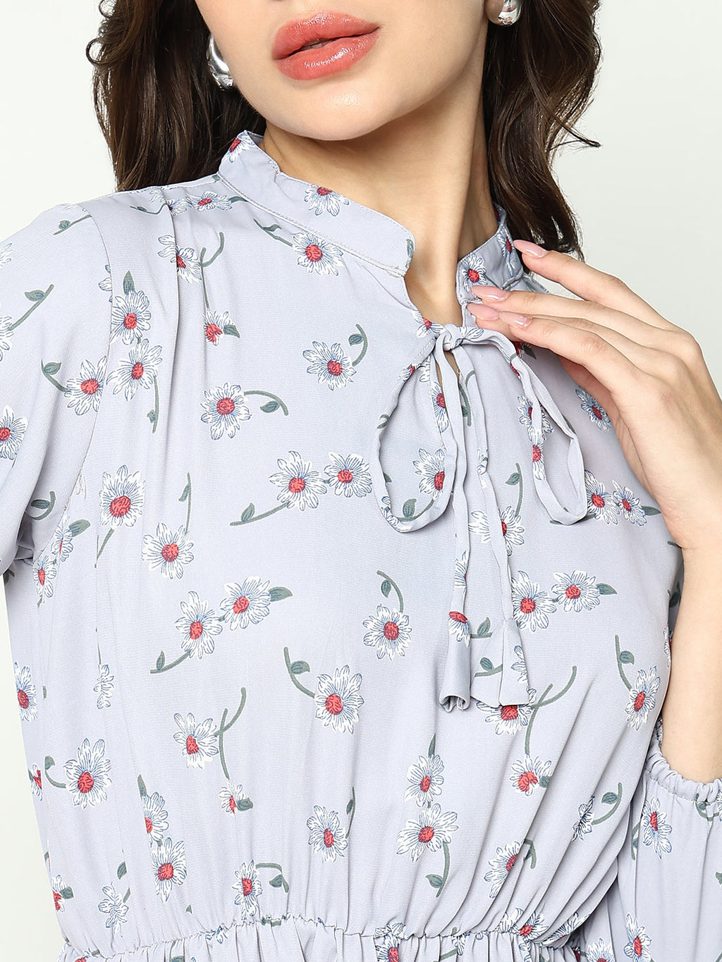 Women's Grey Ethnic Motifs A-Line Midi Dress