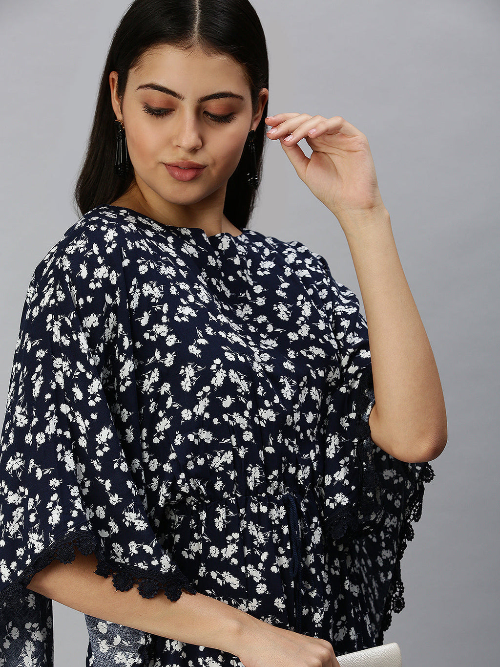 Women's Navy Blue Floral A-Line Dress
