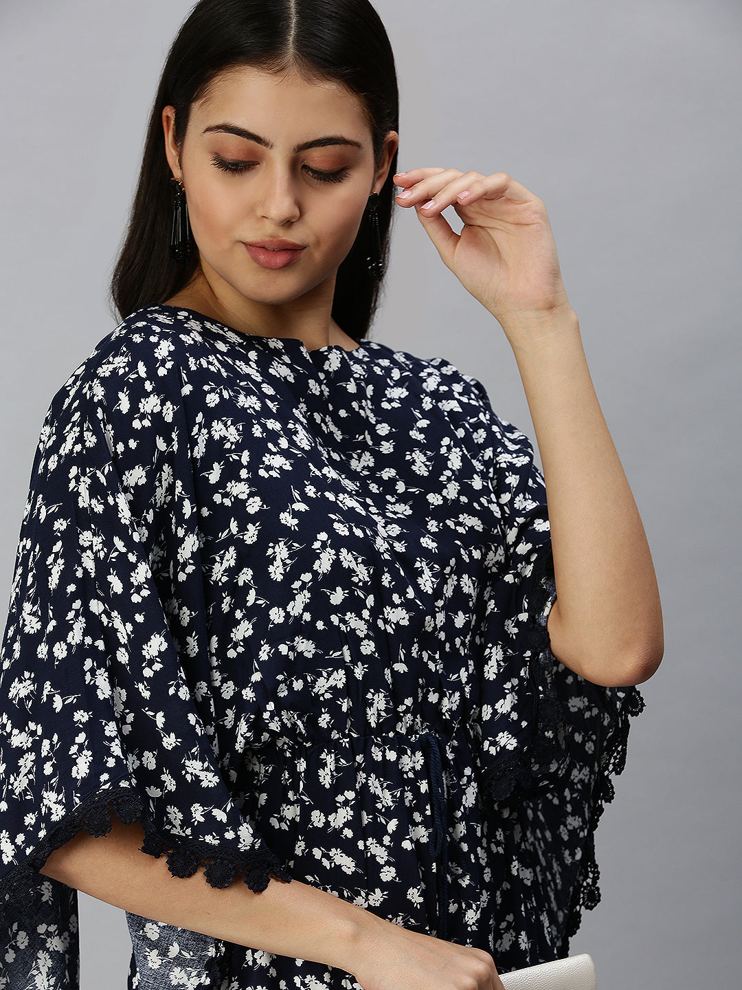 Women's Navy Blue Floral A-Line Dress