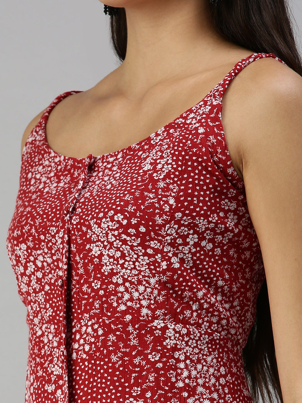 Women's Red Floral A-Line Midi Dress