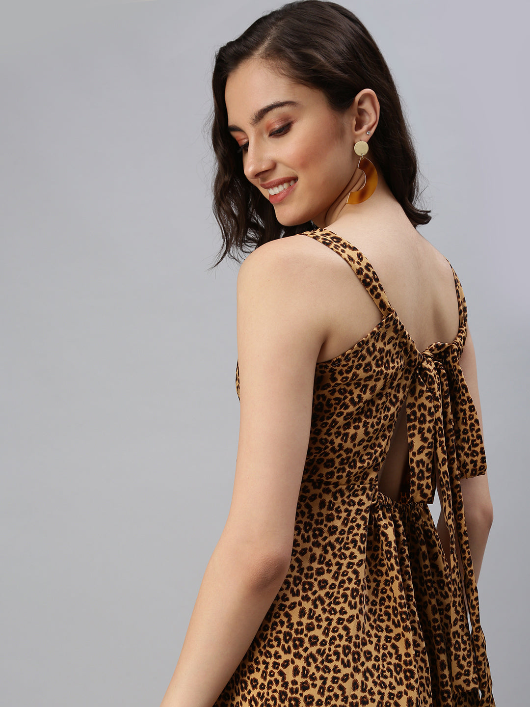 Women's Brown Animal A-Line Dress