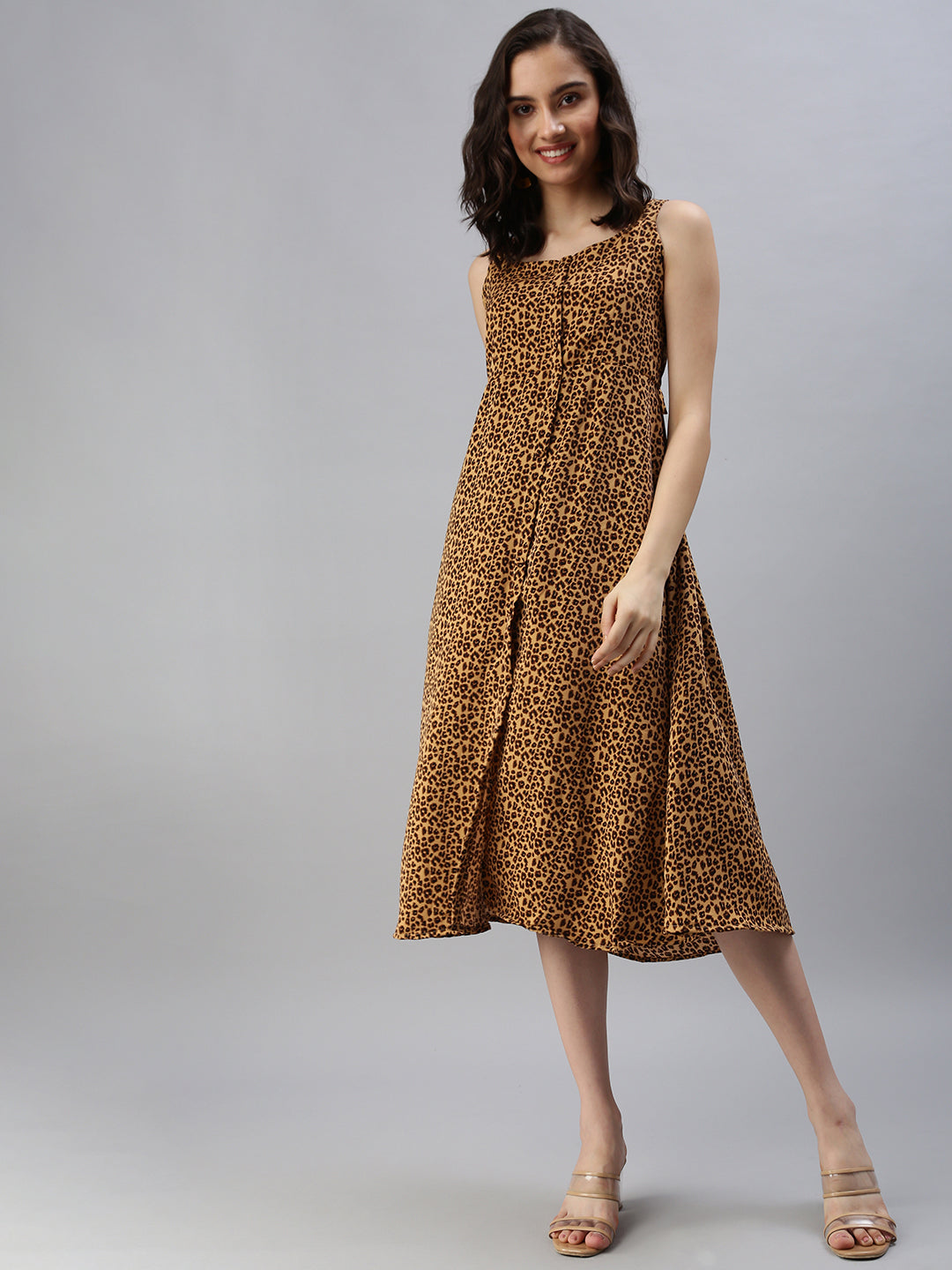 Women's Brown Animal A-Line Dress