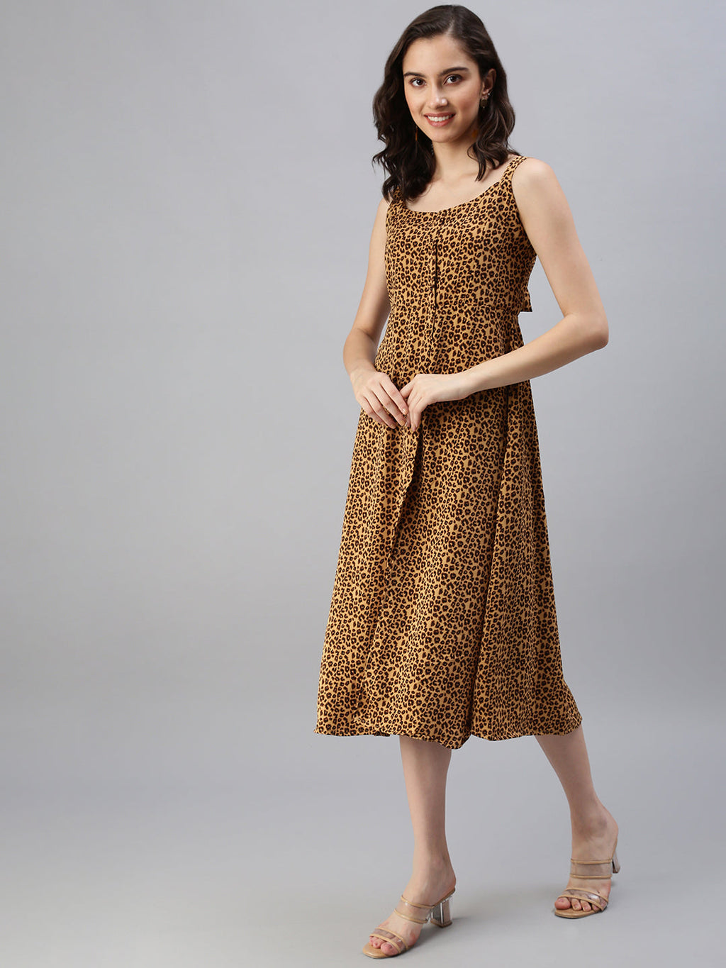 Women's Brown Animal A-Line Dress
