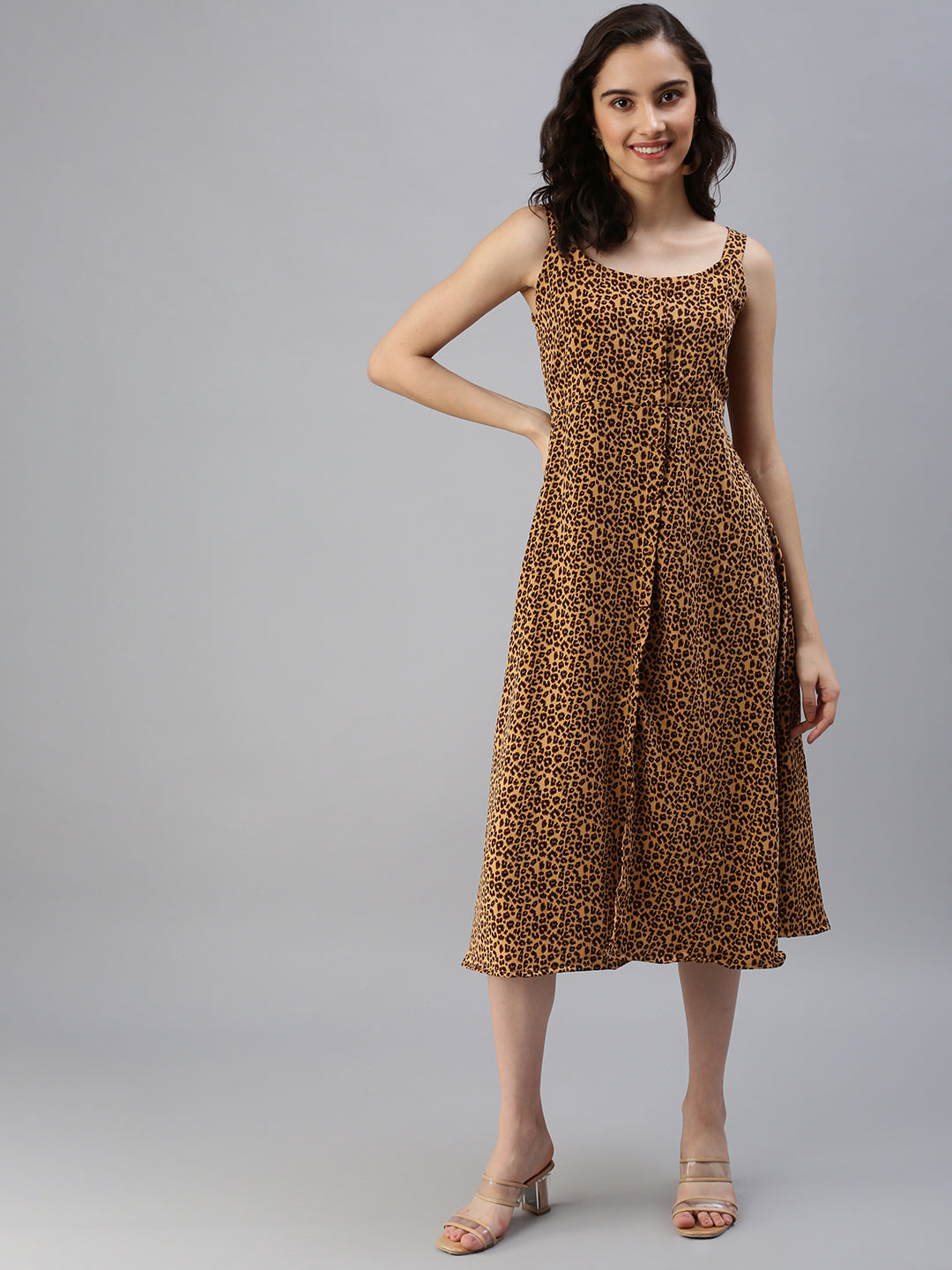 Women's Brown Animal A-Line Dress