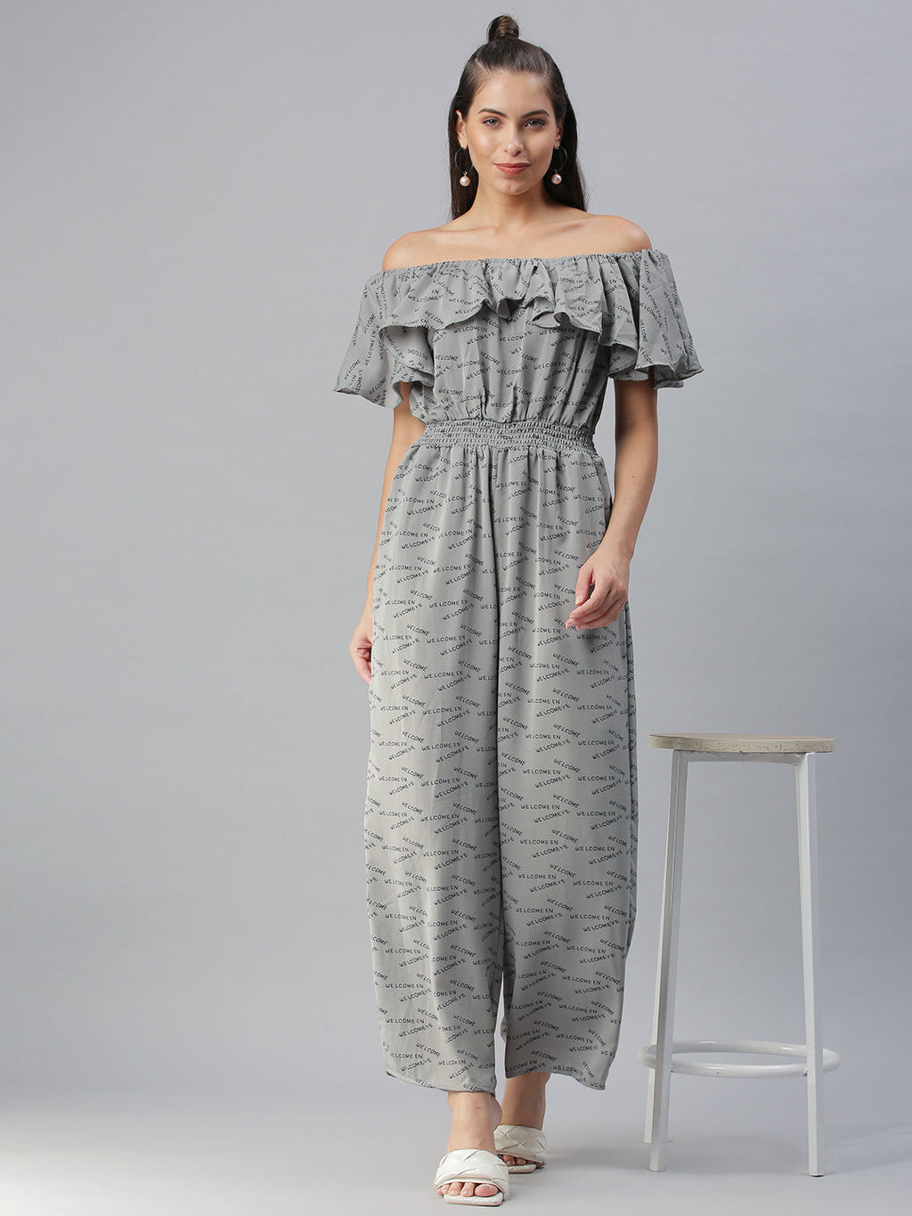 Women's Grey Printed Culotte Jumpsuit