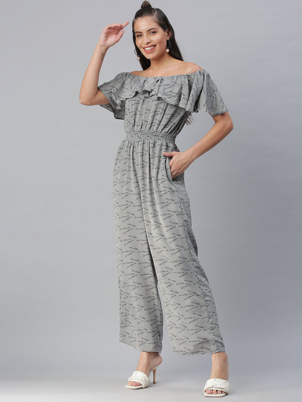 Women's Grey Printed Culotte Jumpsuit