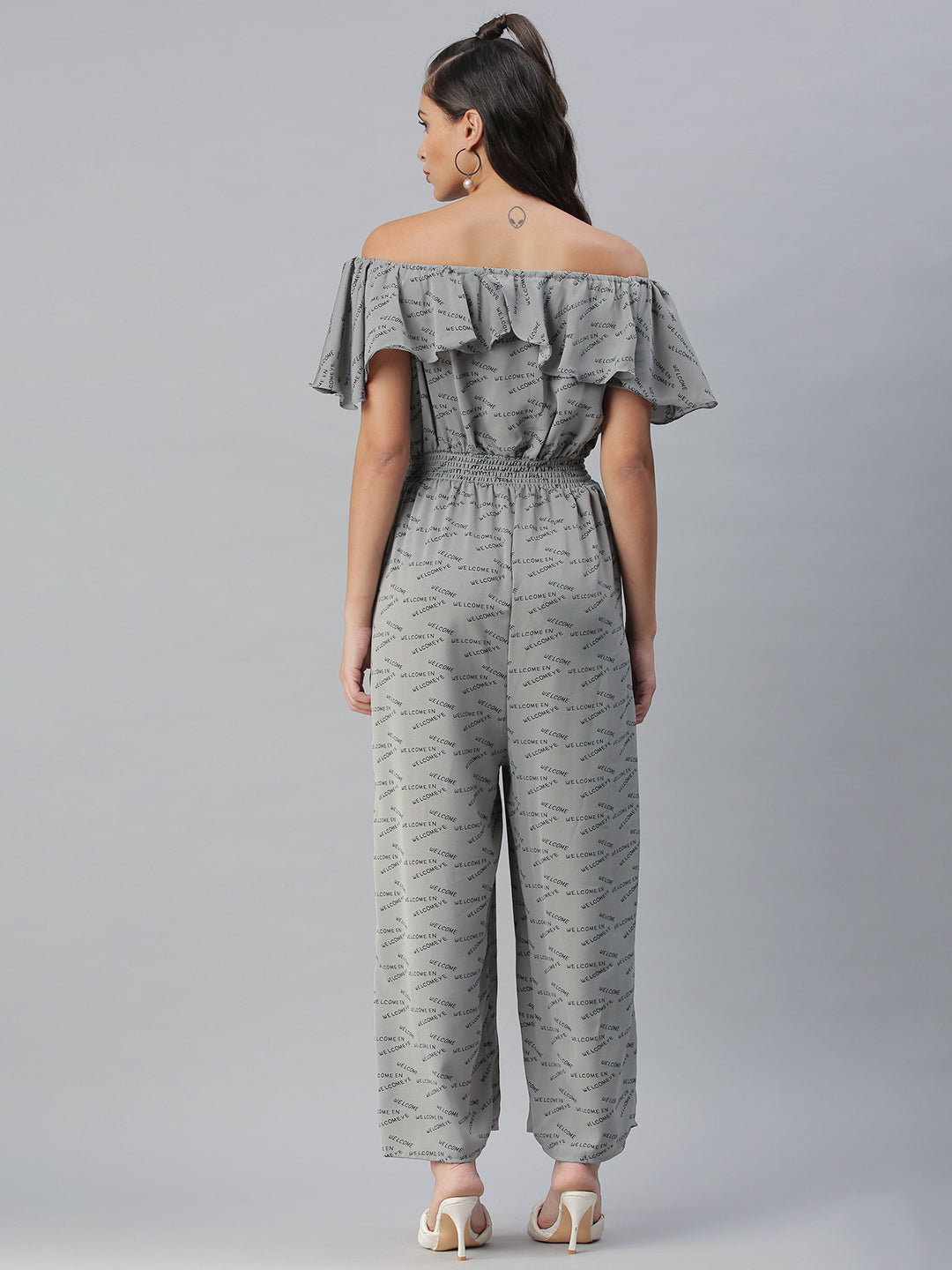 Women's Grey Printed Culotte Jumpsuit