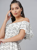 Women's White Off-Shoulder Printed Cotton Culotte Jumpsuit