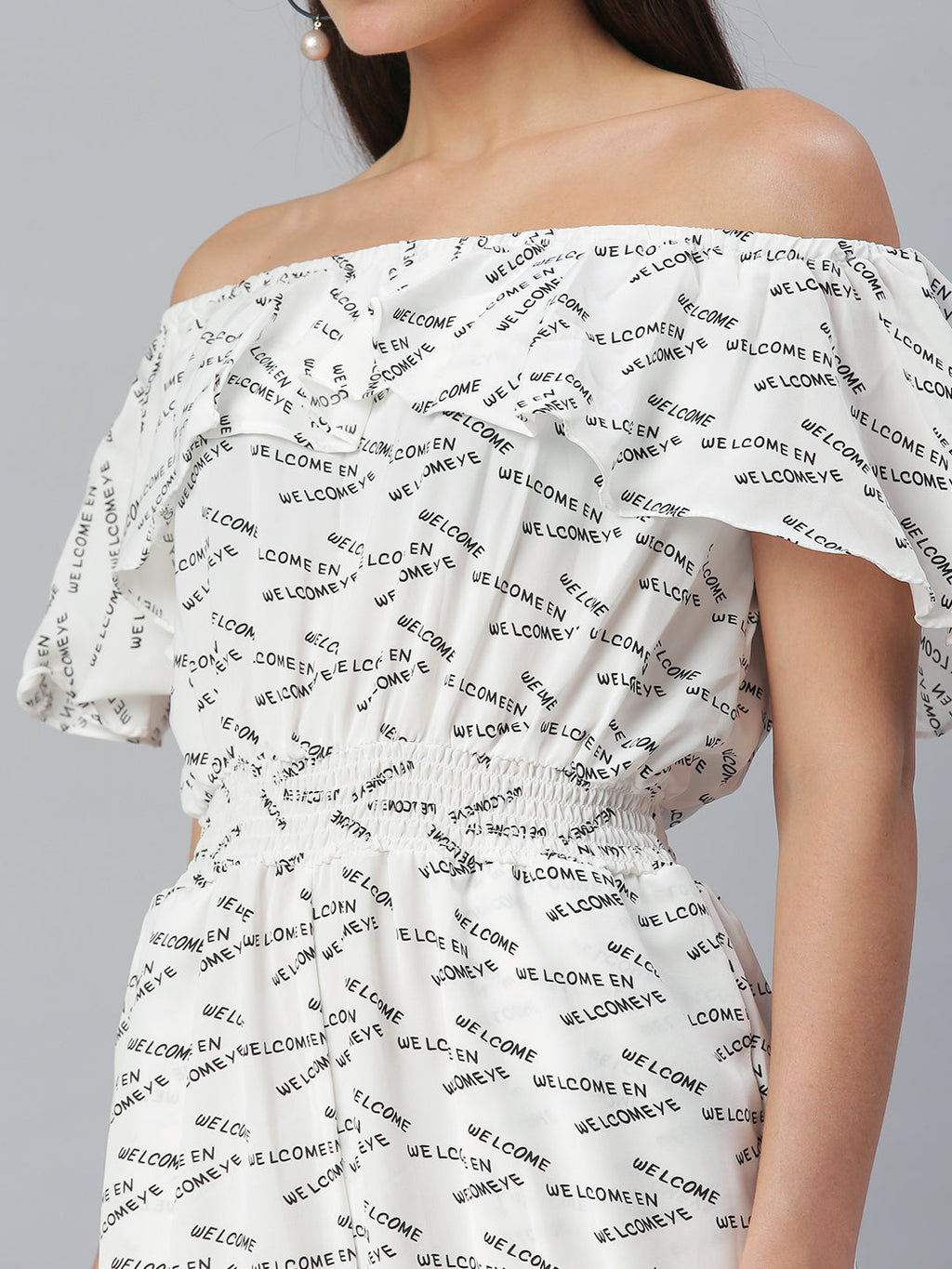 Women's White Off-Shoulder Printed Cotton Culotte Jumpsuit