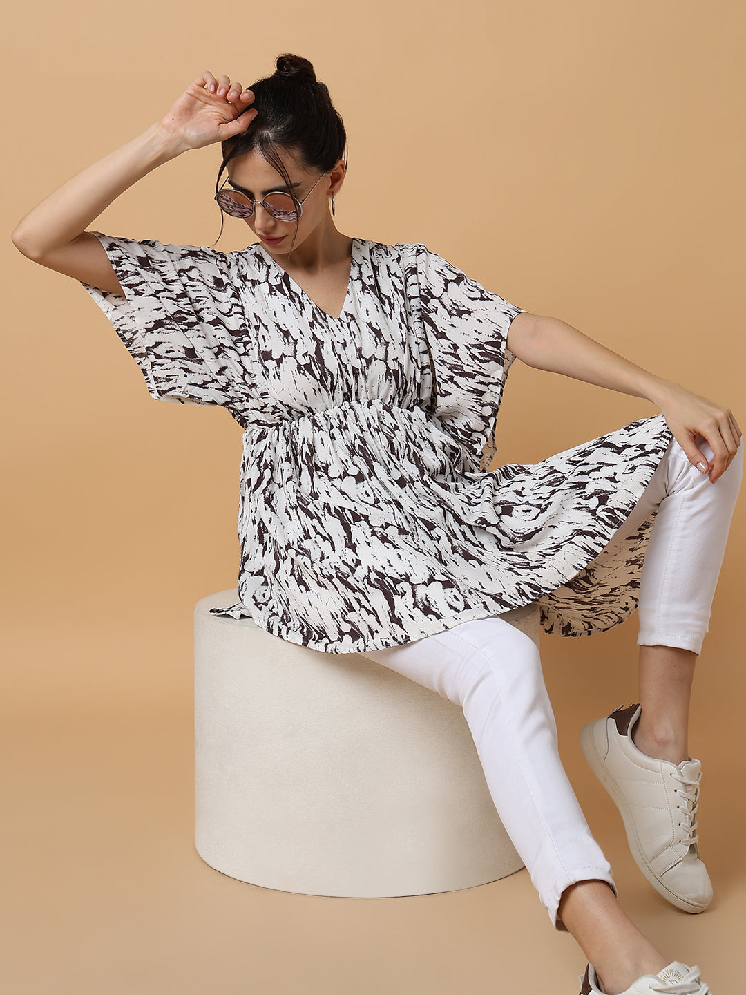 Women's White Crepe A-Line Top