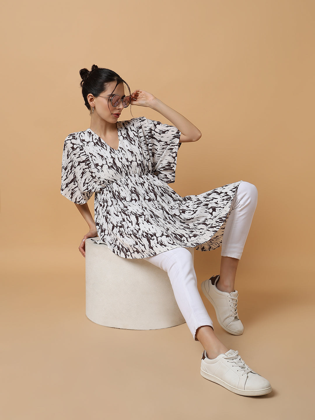Women's White Crepe A-Line Top