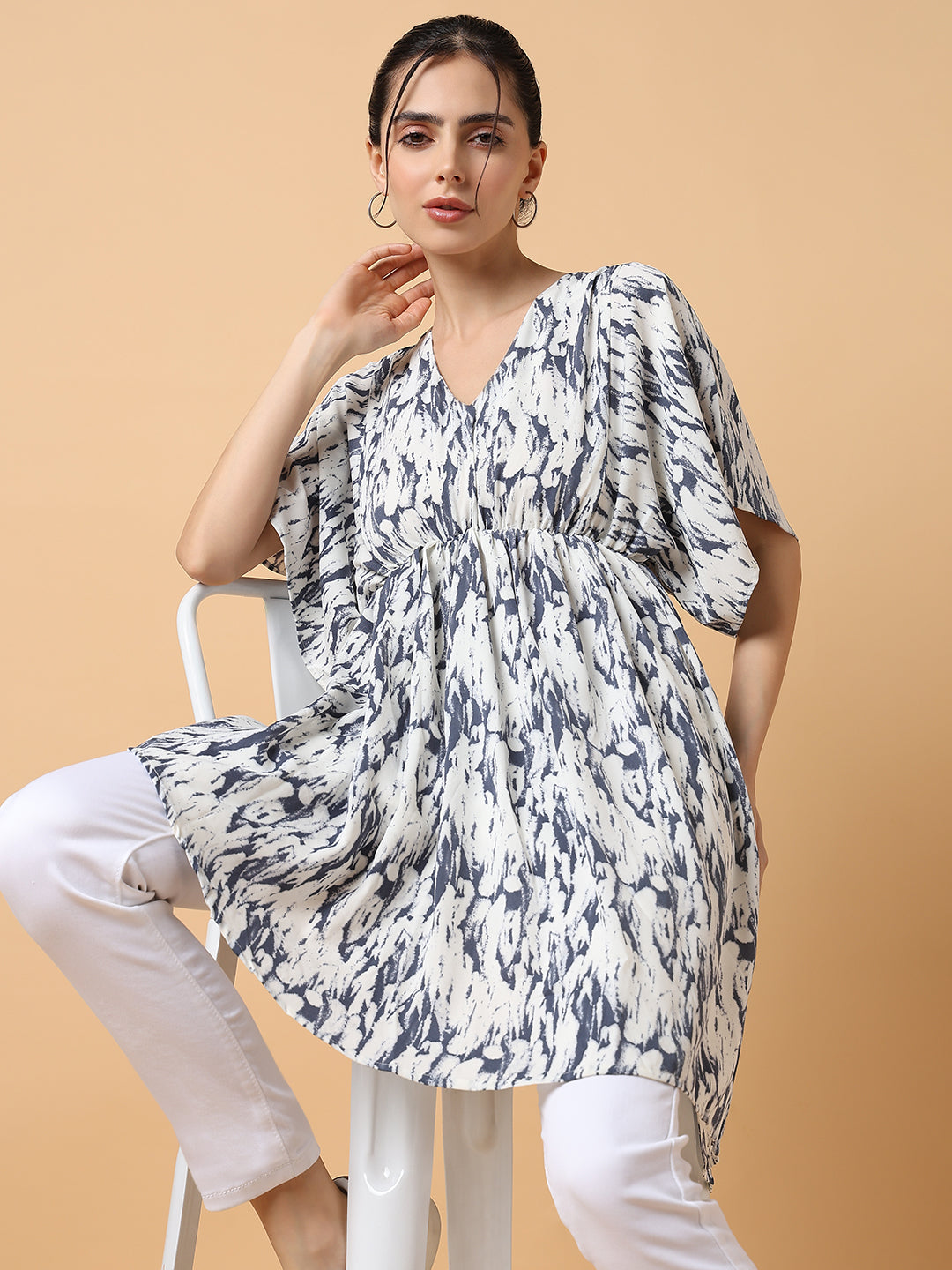 Women's White Crepe Kaftan Midi Top