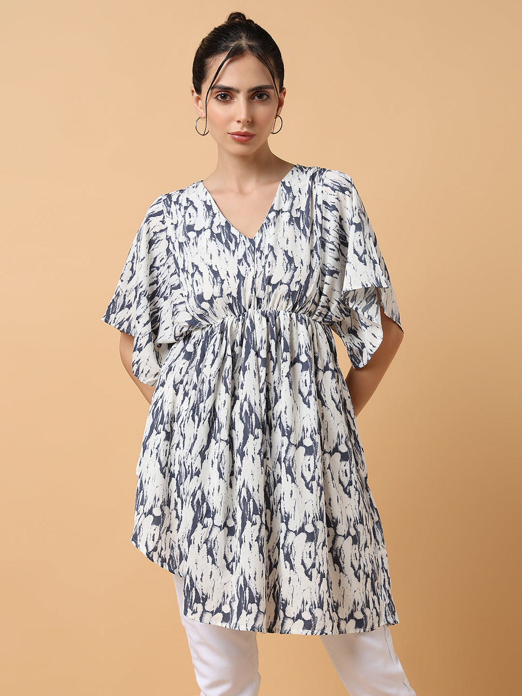 Women's White Crepe Kaftan Midi Top