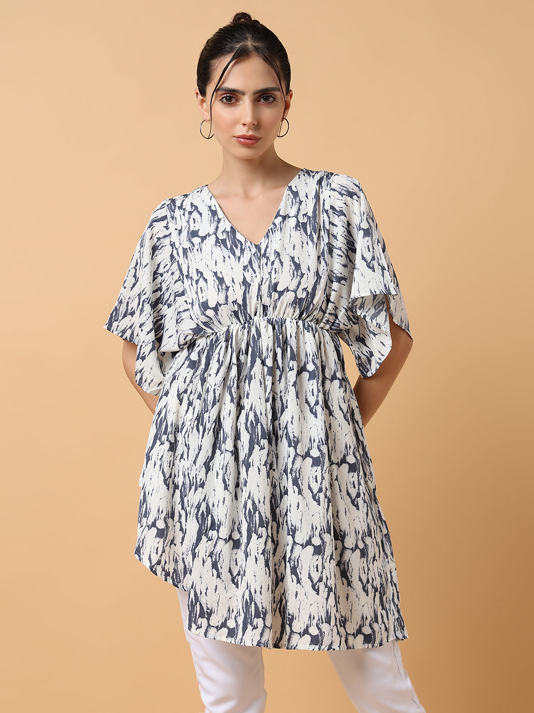 Women's White Crepe Kaftan Midi Top