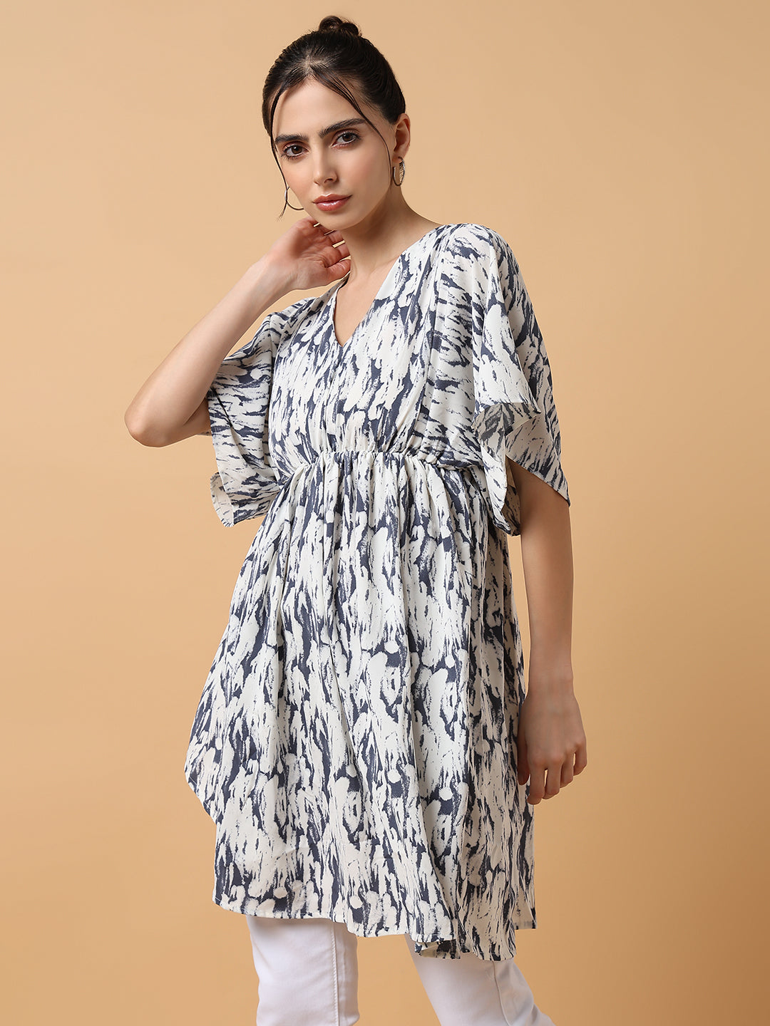 Women's White Crepe Kaftan Midi Top