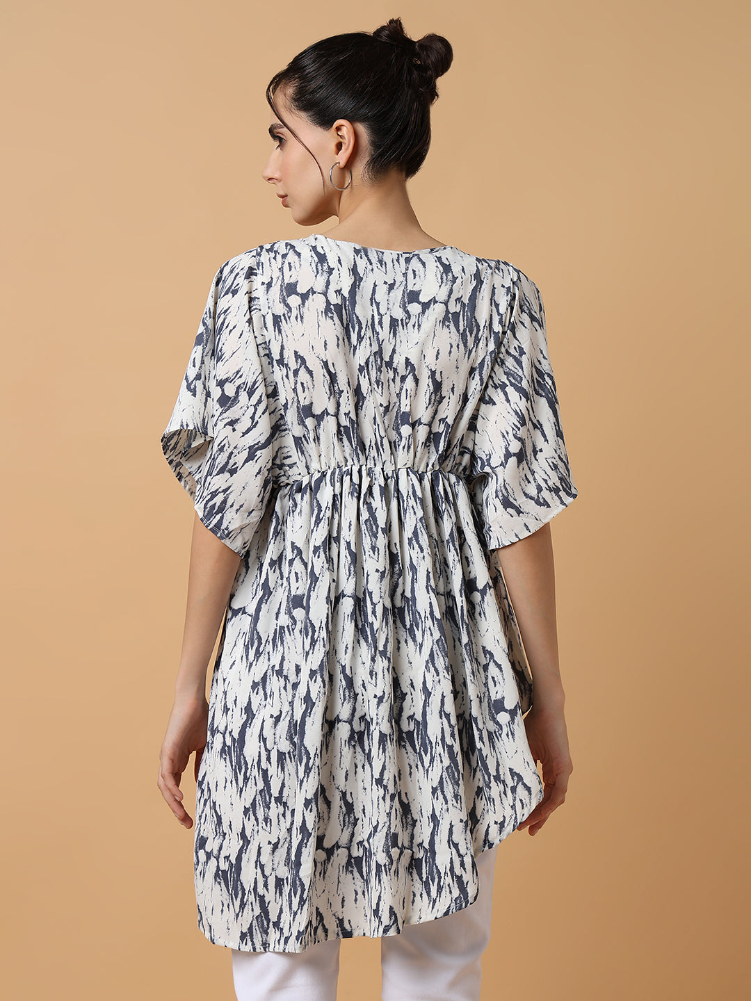 Women's White Crepe Kaftan Midi Top