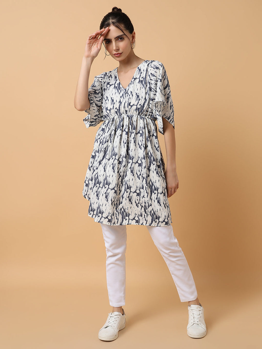 Women's White Crepe Kaftan Midi Top