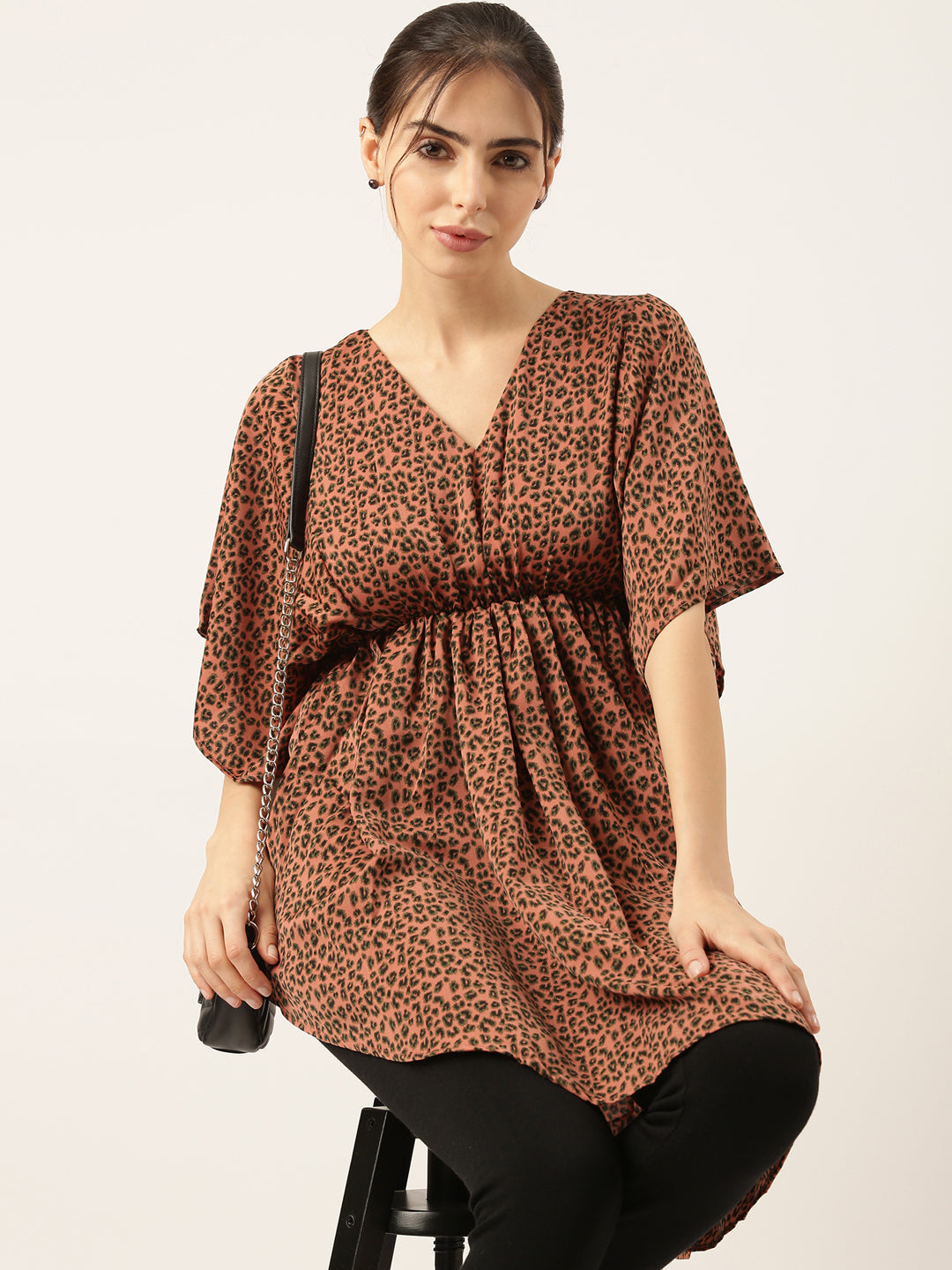 Women's Rust Animal Crepe Empire Top