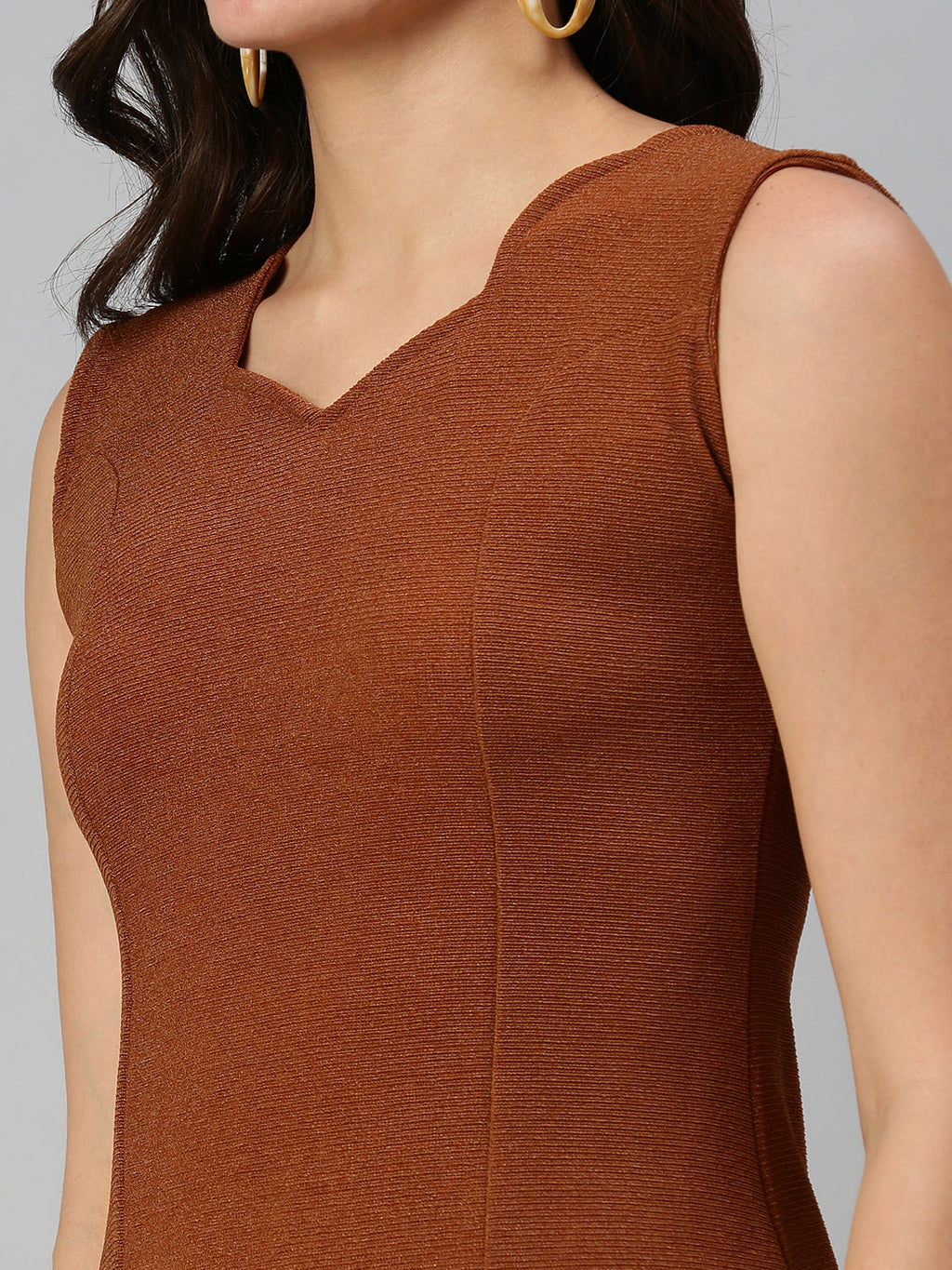 Women's Brown Scuba Solid Bodycon Mini Dress