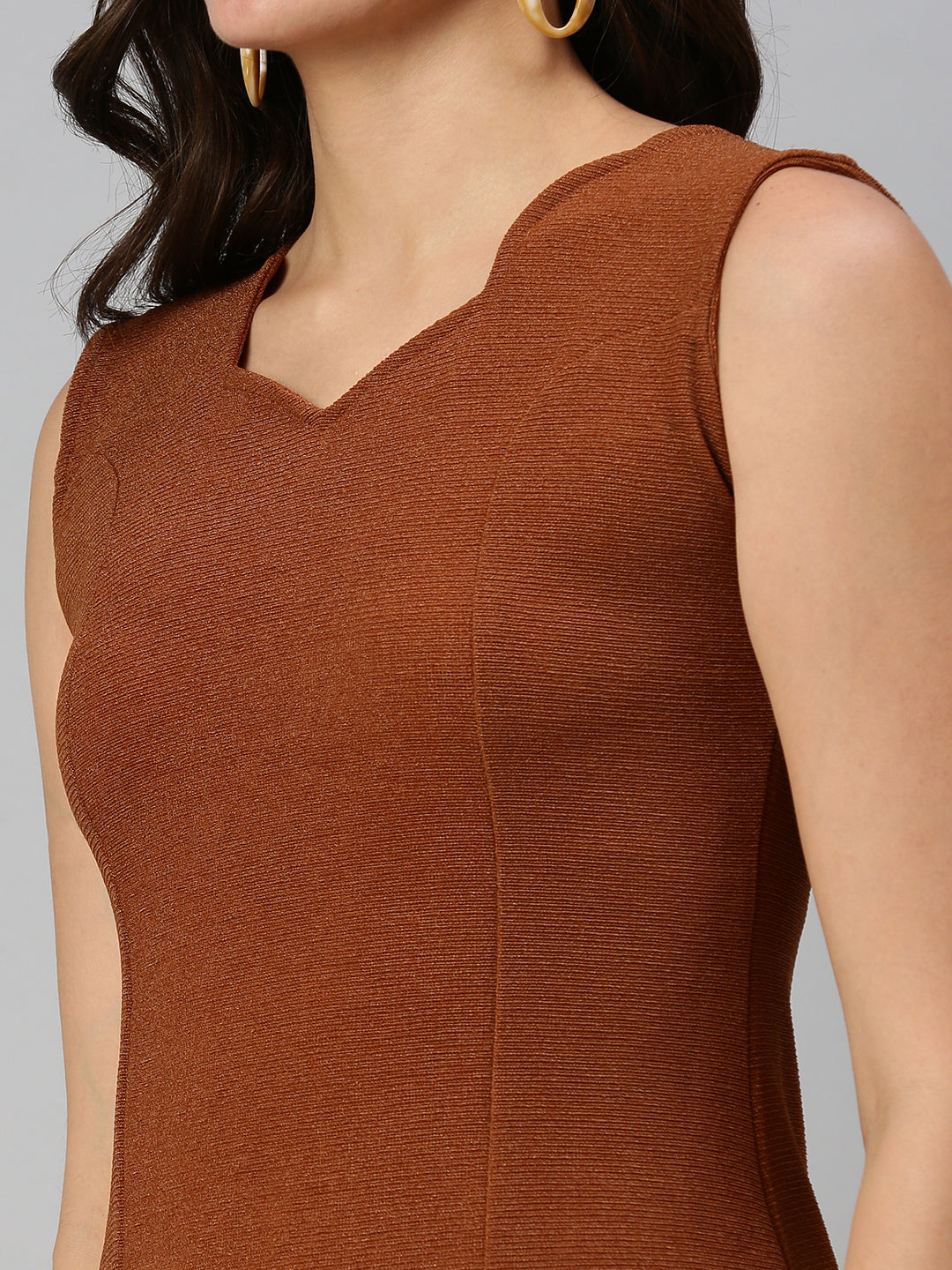 Women's Brown Scuba Solid Bodycon Mini Dress