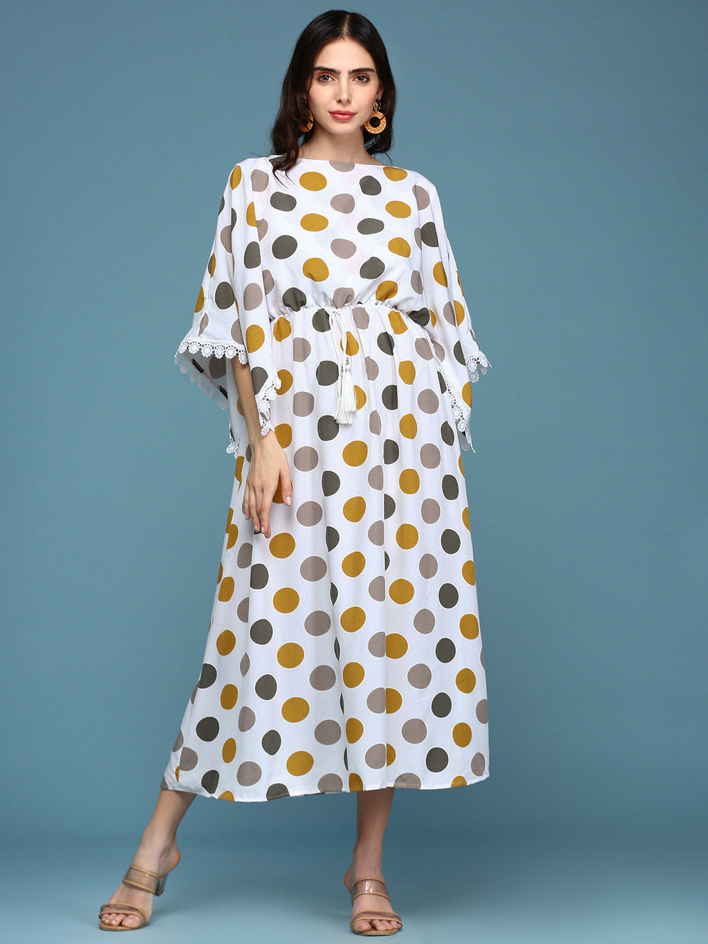 Women's White Crepe Kaftan Midi Dress