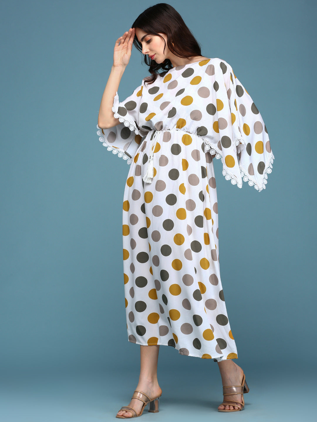 Women's White Crepe Kaftan Midi Dress