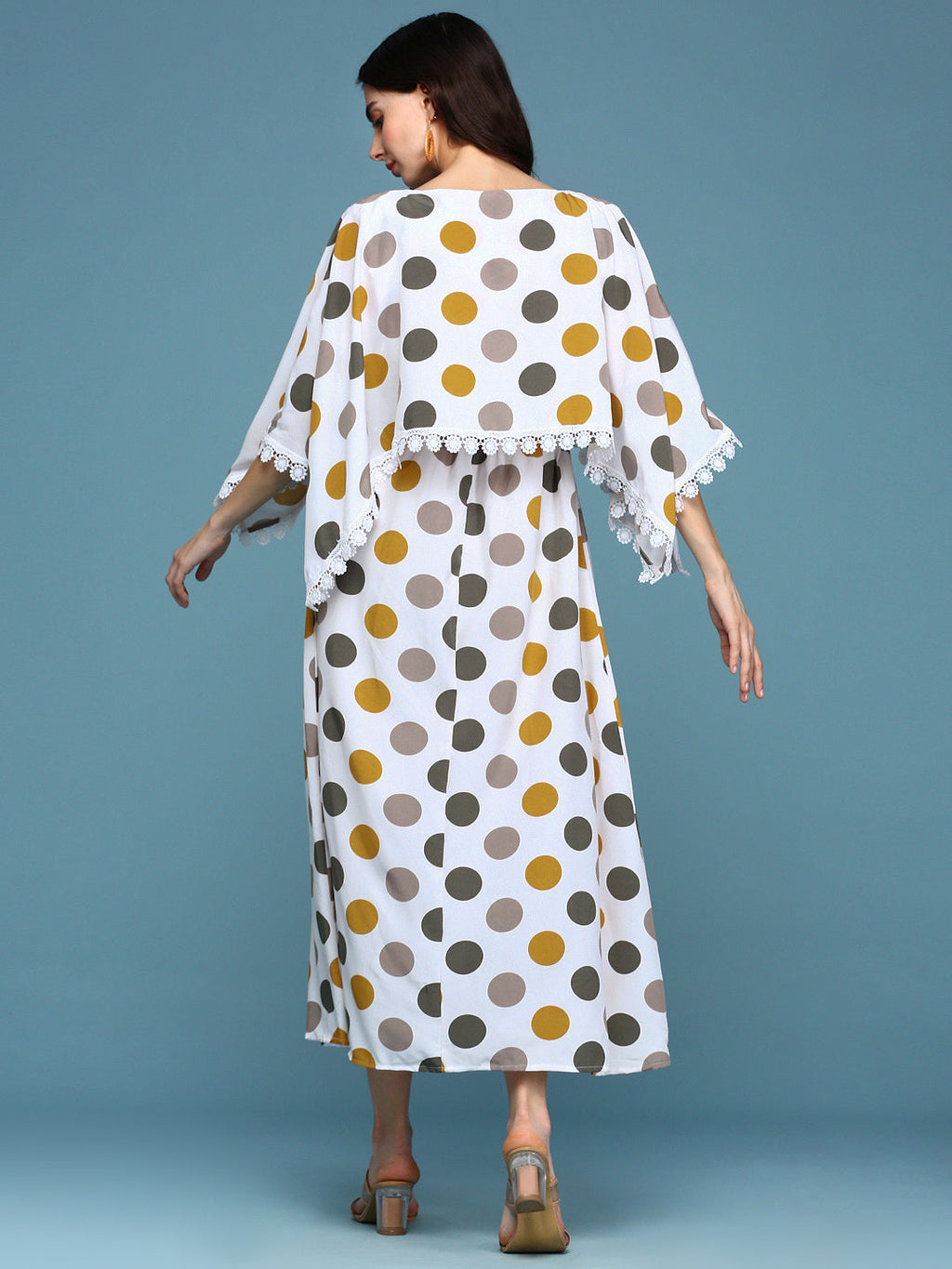 Women's White Crepe Kaftan Midi Dress