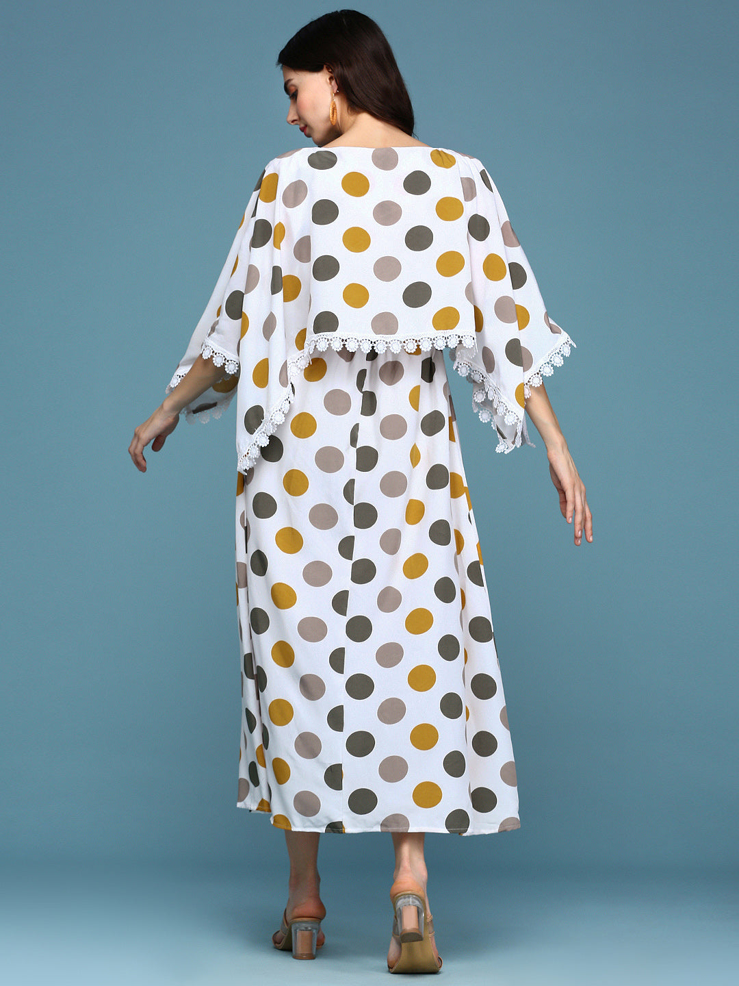 Women's White Crepe Kaftan Midi Dress