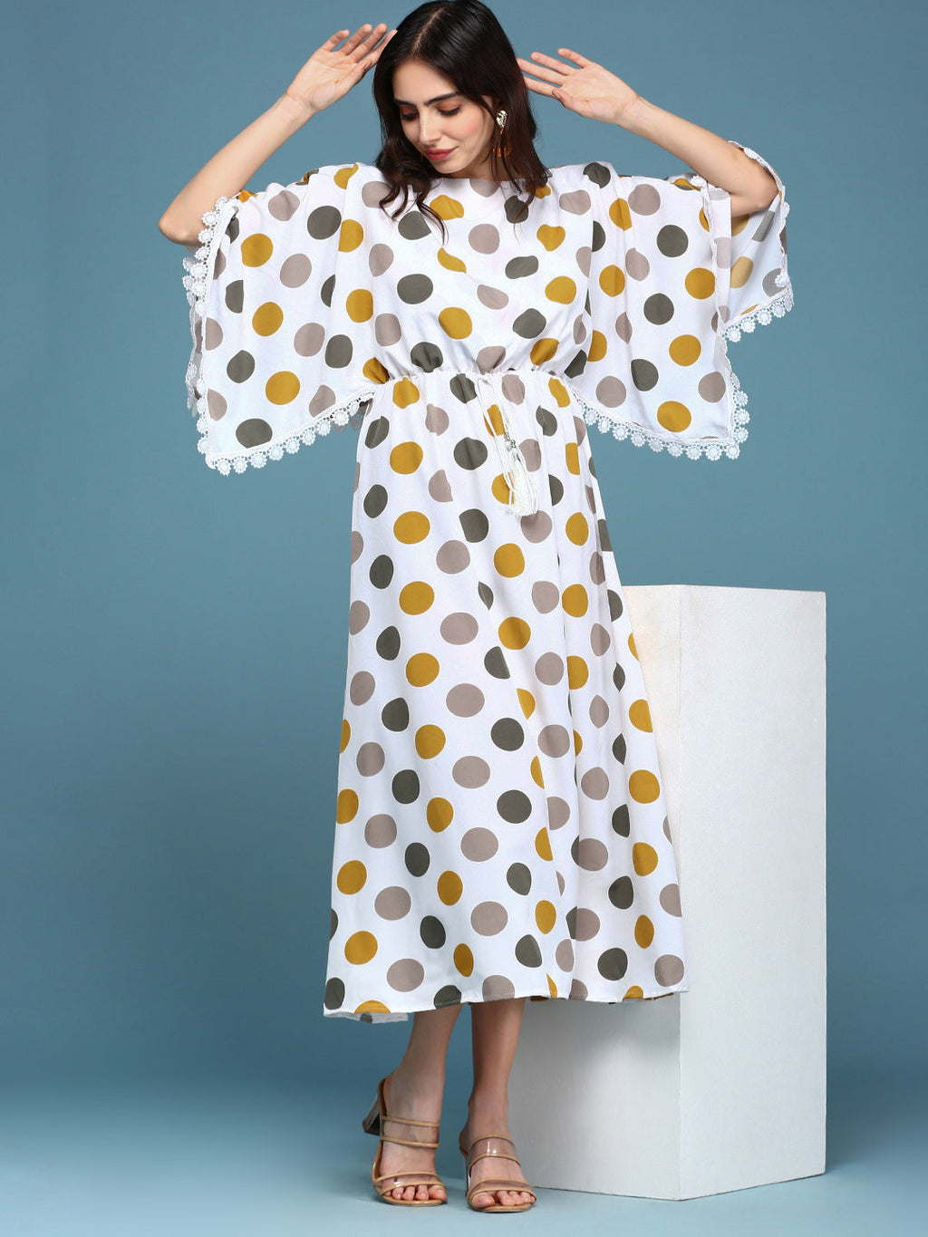 Women's White Crepe Kaftan Midi Dress