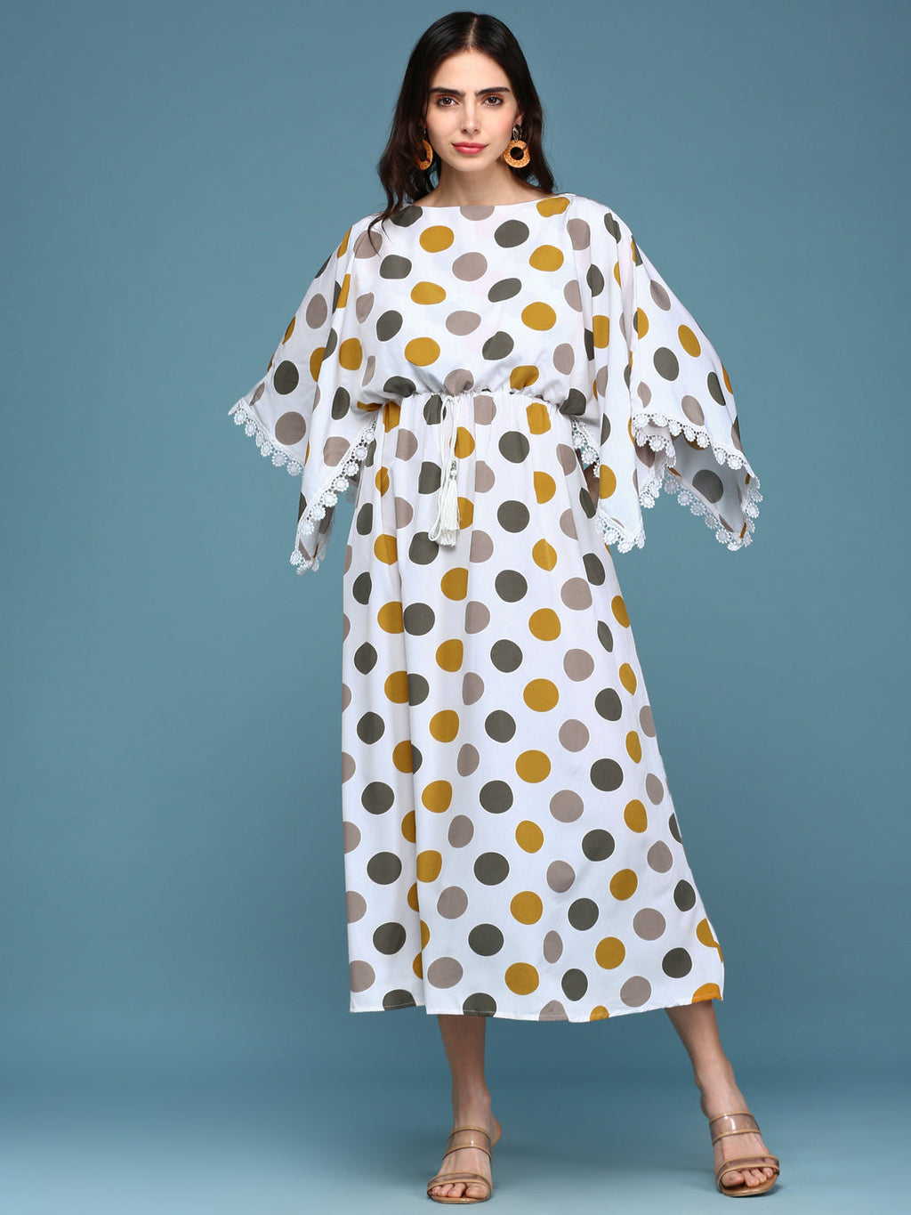 Women's White Crepe Kaftan Midi Dress