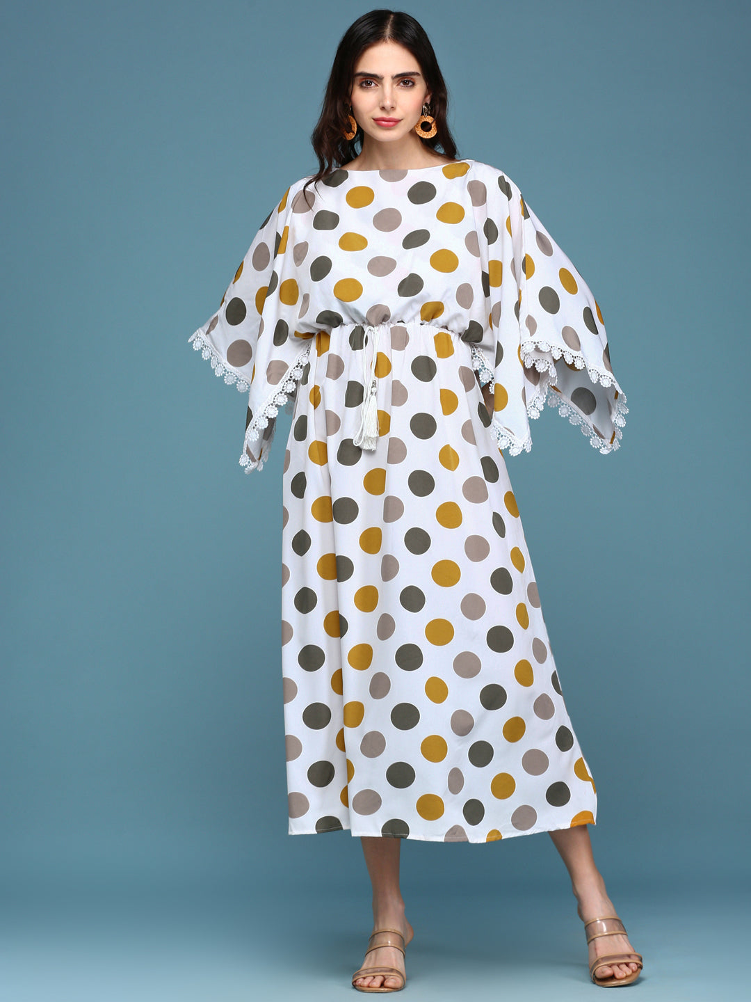 Women's White Crepe Kaftan Midi Dress