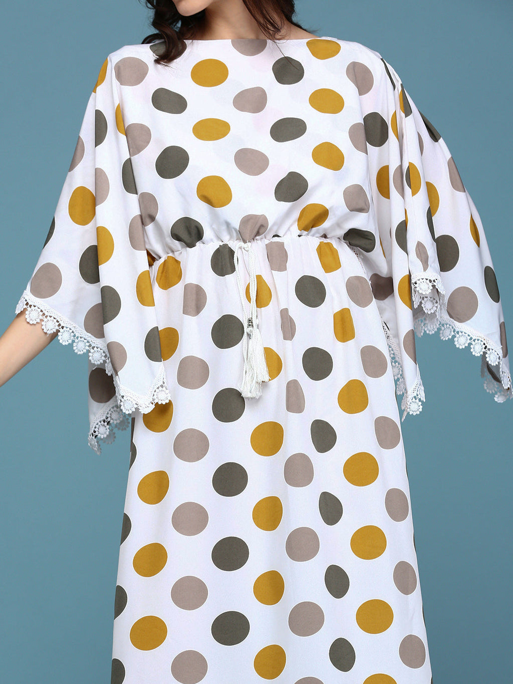 Women's White Crepe Kaftan Midi Dress