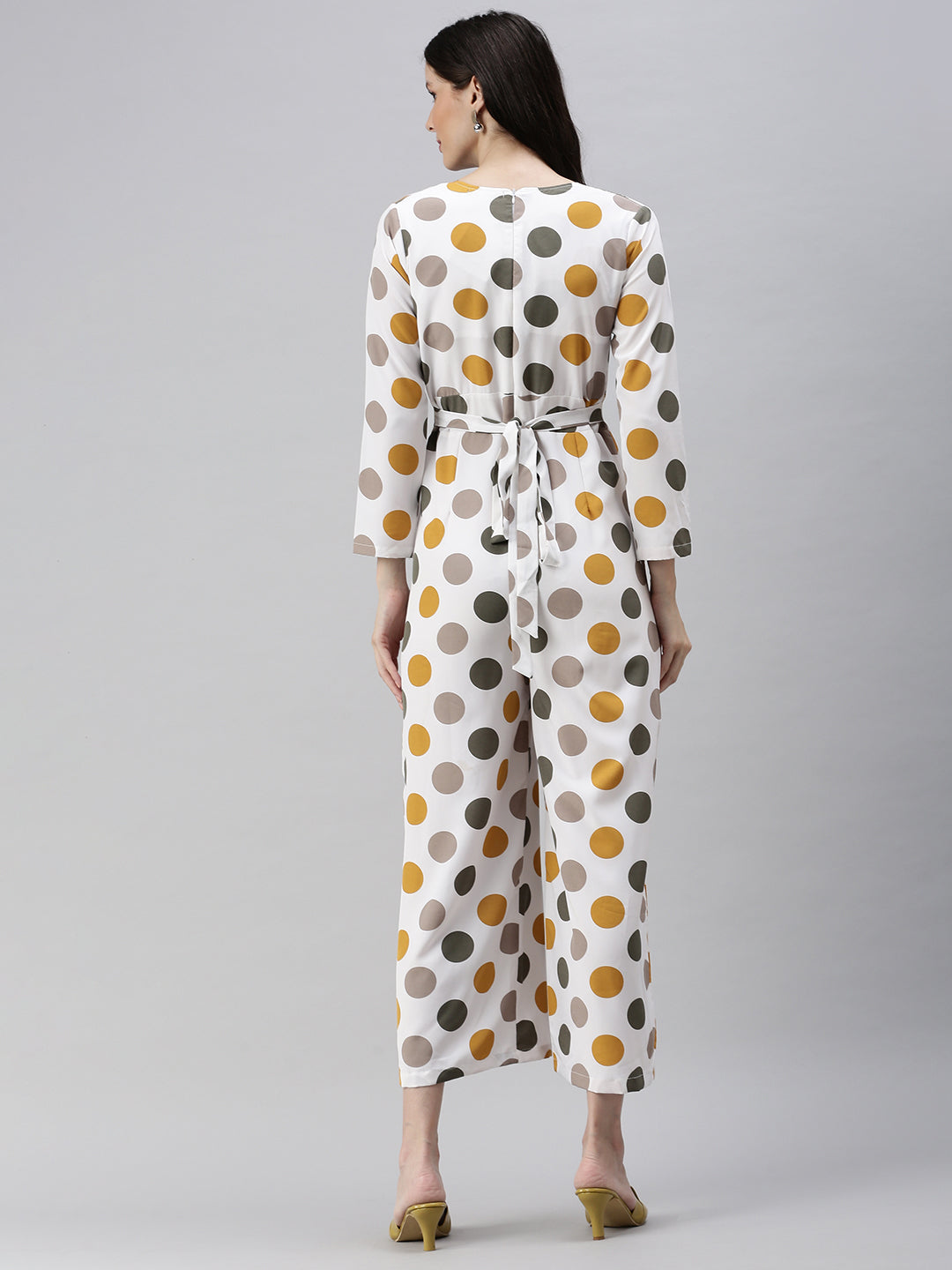 Women's Off White Printed Basic Jumpsuit