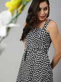 Women's Black Printed Fit and Flare Dress