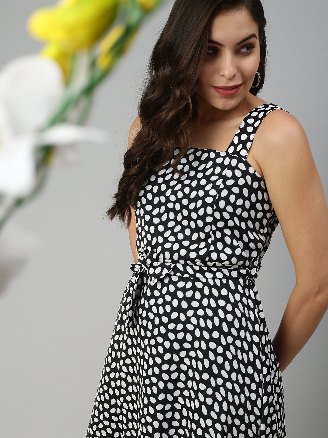 Women's Black Printed Fit and Flare Dress