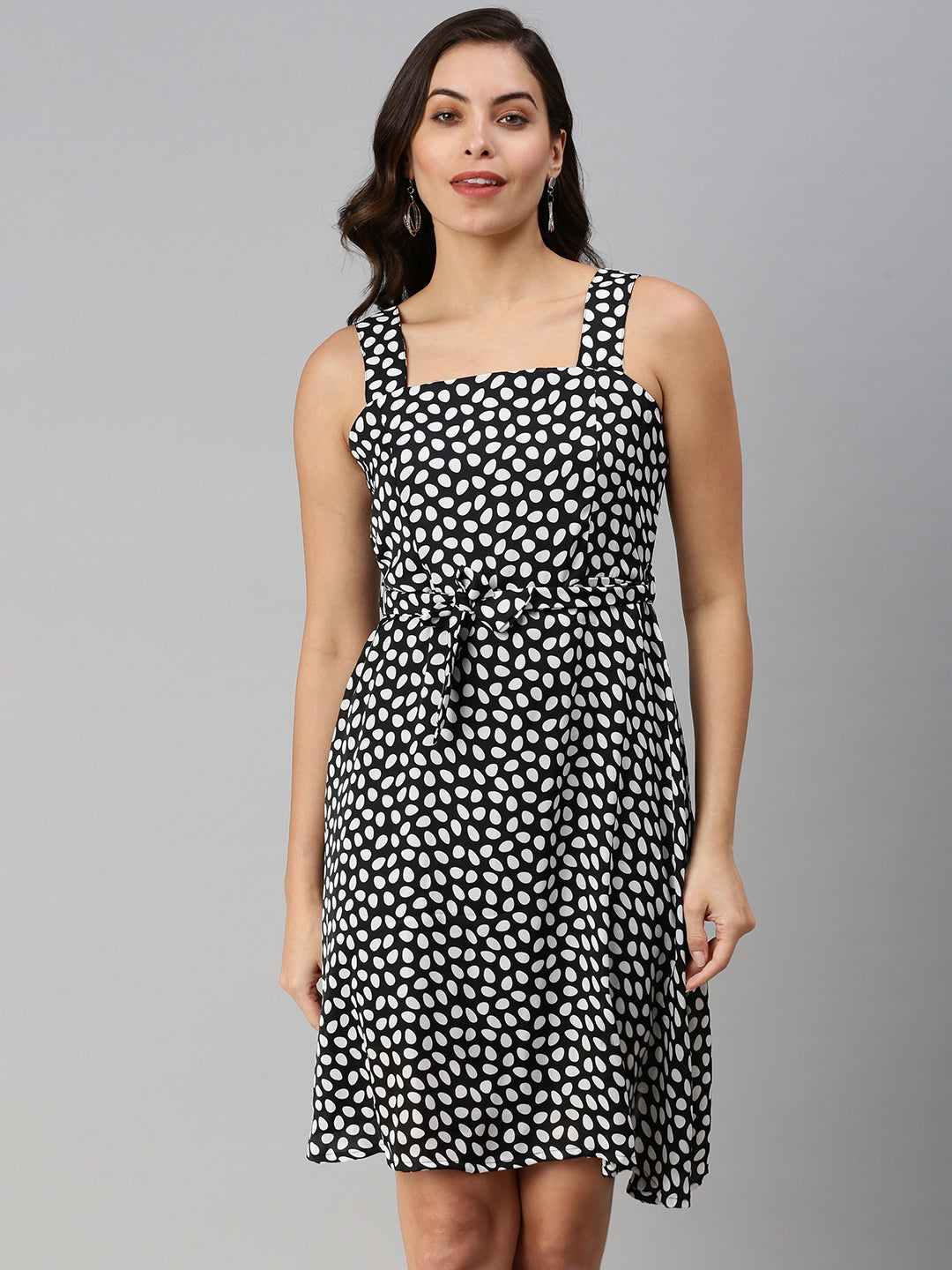 Women's Black Printed Fit and Flare Dress