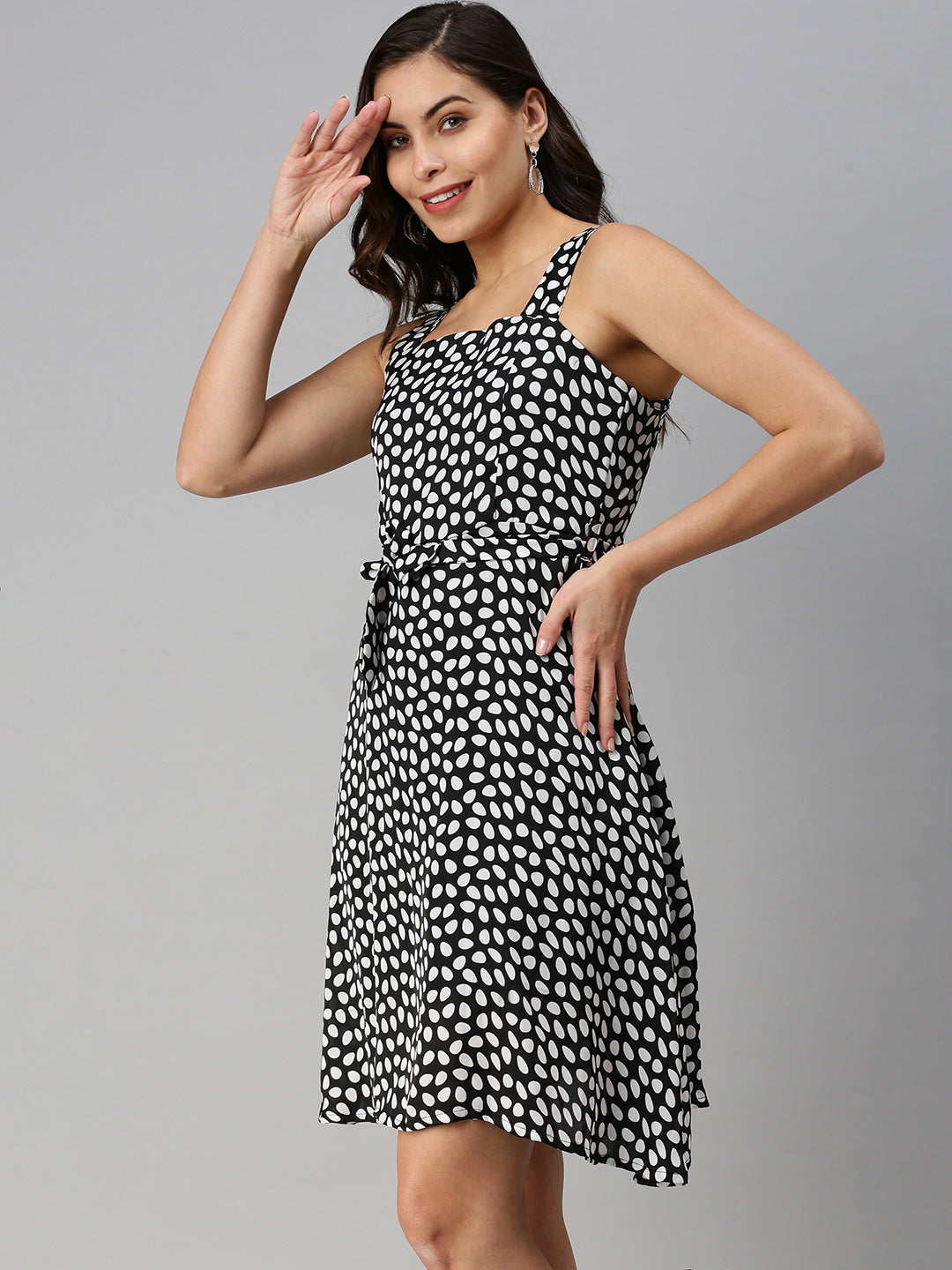 Women's Black Printed Fit and Flare Dress