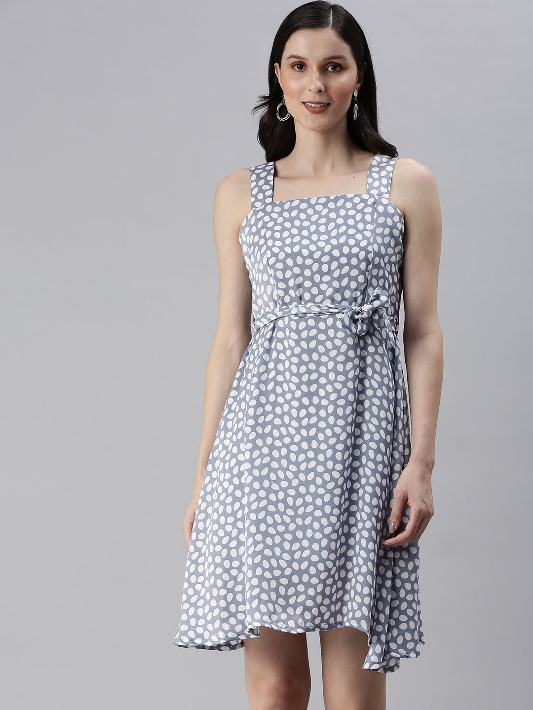 Women's Blue Printed A-Line Dress