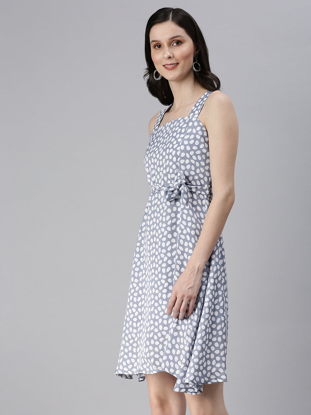 Women's Blue Printed A-Line Dress