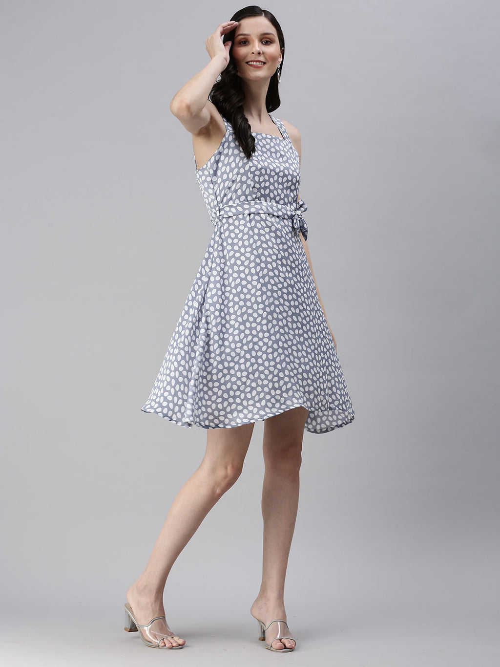 Women's Blue Printed A-Line Dress