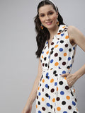 Women's Off White Shawl Neck Printed Basic Jumpsuit