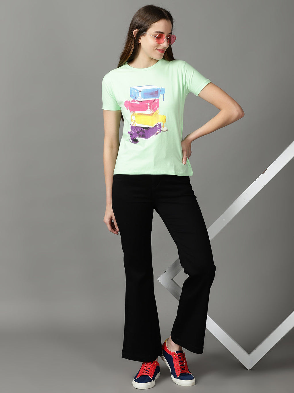 Women's Green Print Crepe Top