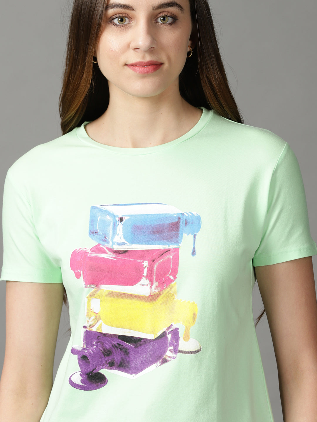 Women's Green Print Crepe Top