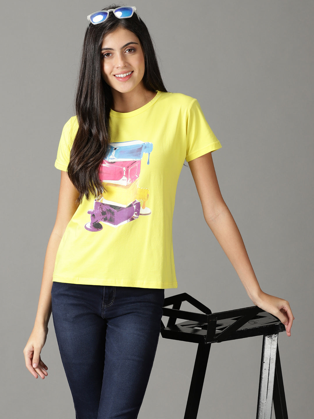 Women's Yellow Print Crepe Top