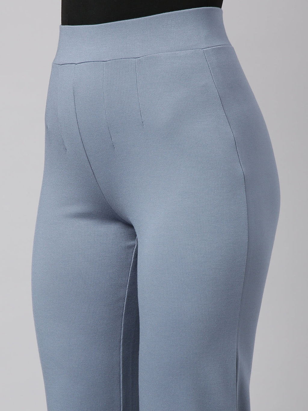 Women's Blue Comfort Straight Fit Cotton Regular Trouser