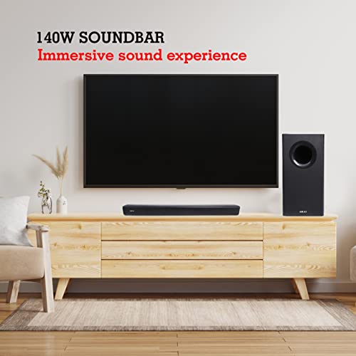 Akai SB140, 2.1 Channel Soundbar with 140 Watts Wired Subwoofer for Extra Deep Bass, Black